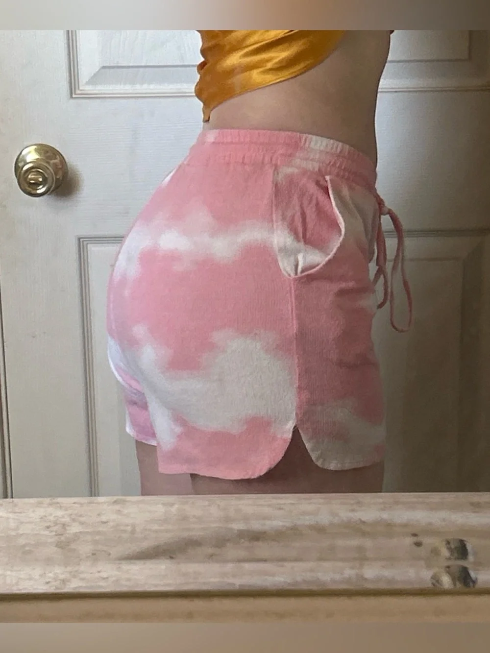 Women's Pink and white Tie-Dye Lounge Cloud high waisted Shorts 🩷☁️